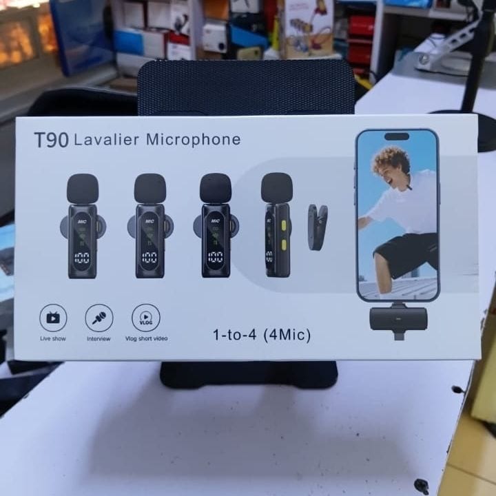 T90 Wireless Lavalier Microphone (1 Receiver, 4 Mics)