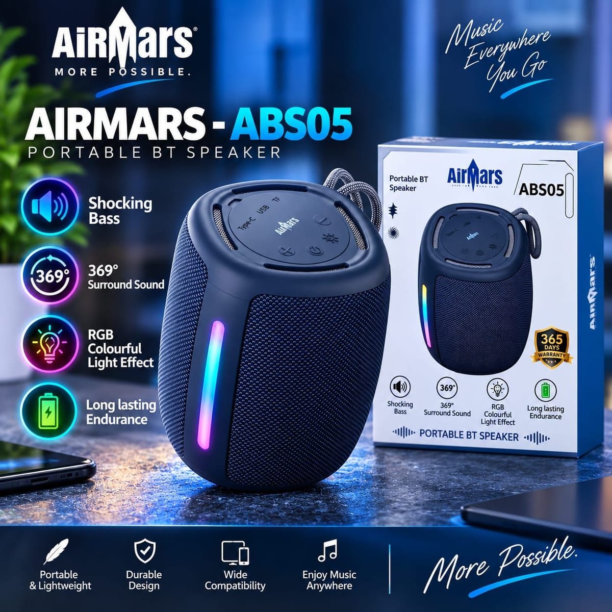 AirMars ABS05 Portable Bluetooth Speaker